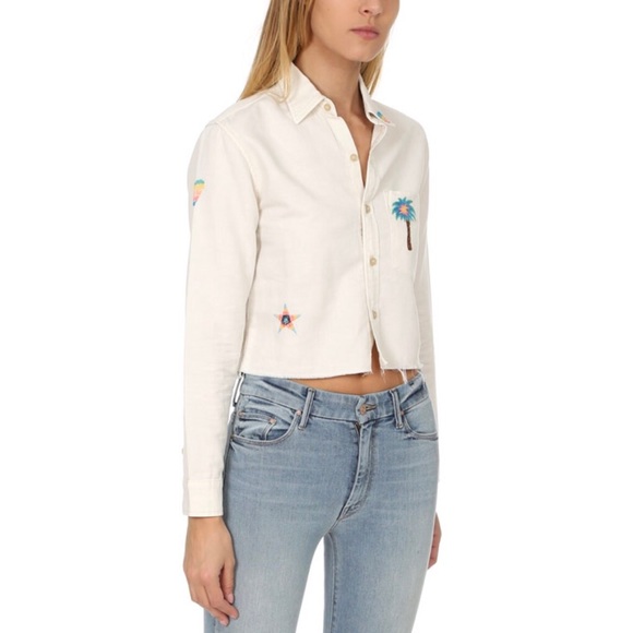 new Mother ✦ Frenchie Fray Button Down Cropped Raw Hem Shirt ✦ Super Lover ✦ XS - Picture 4 of 16